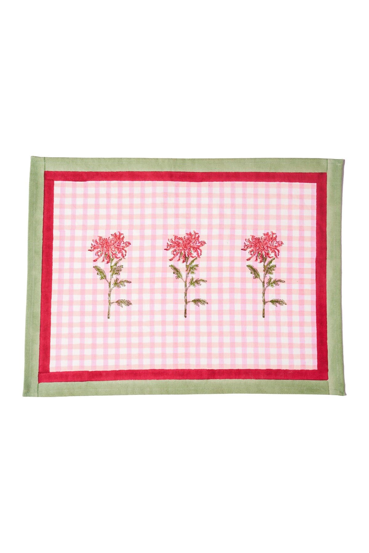 Inner Child Green / Pink / Purple Dahlia Gingham Blockprint Placemat, Set Of Two