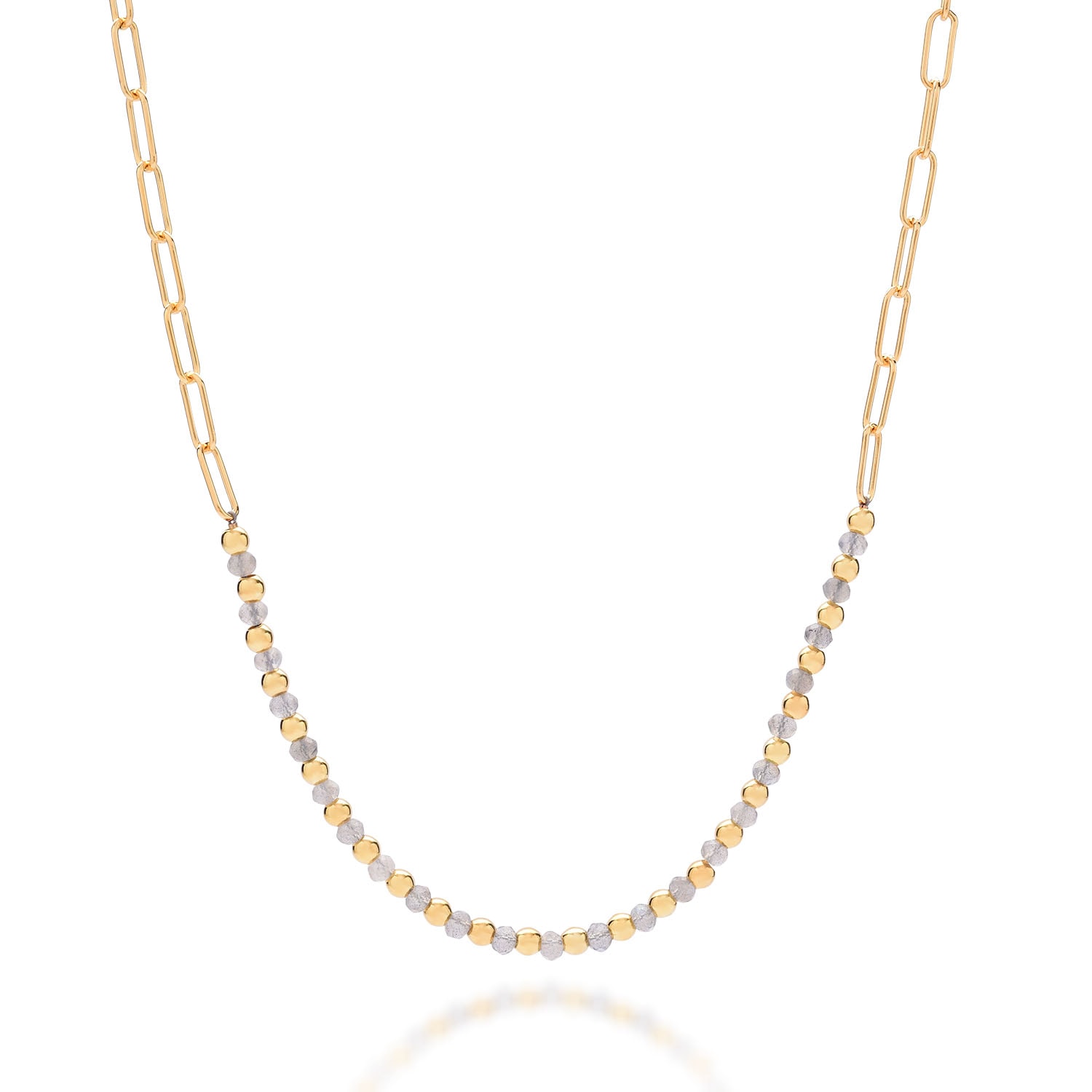 Nellou Jewellery Women's Grey Labradorite Gem Shine Necklace Gold Plated Sterling Silver