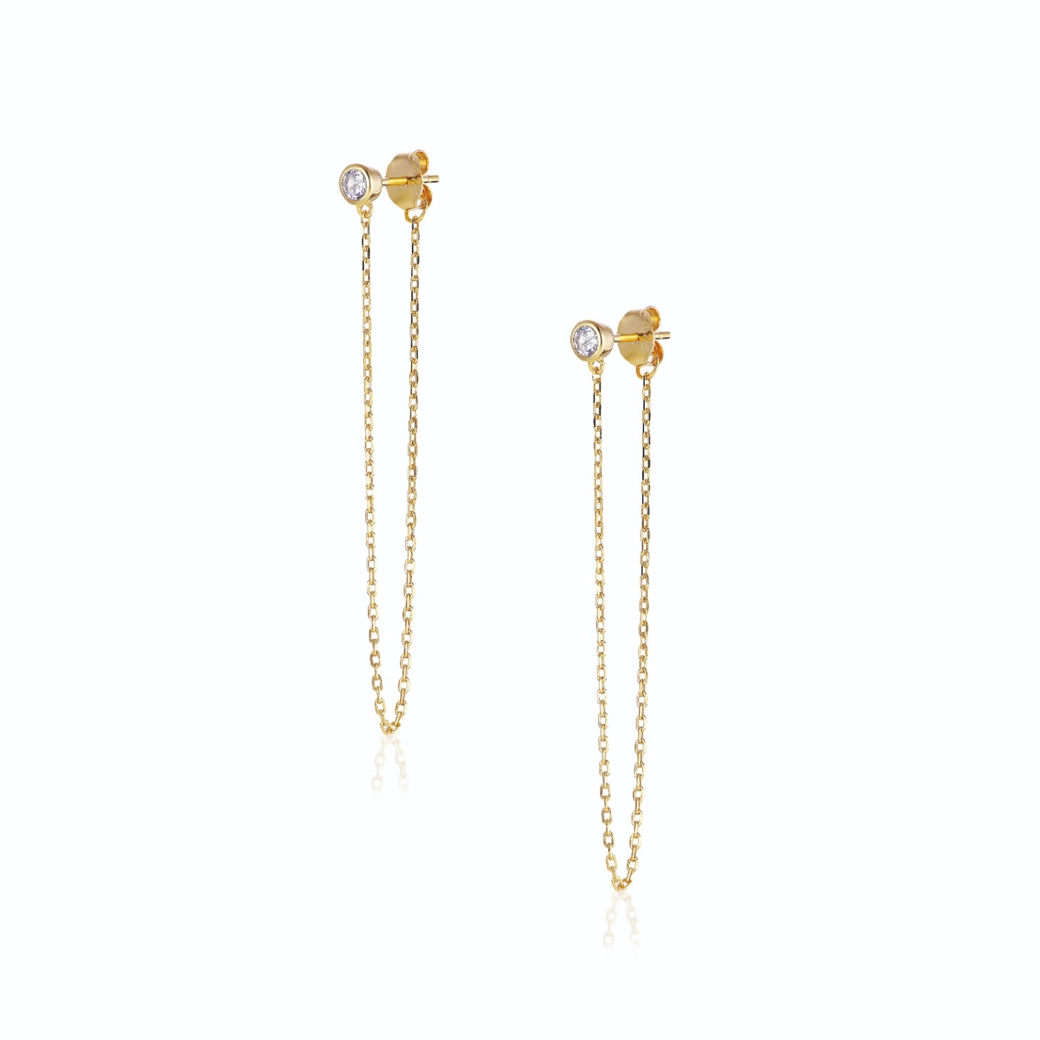 Women’s Eclipse - Dangle & Drop Earrings With Sparkling Zirconia & Golden Chain Alura Copenhagen Jewellery