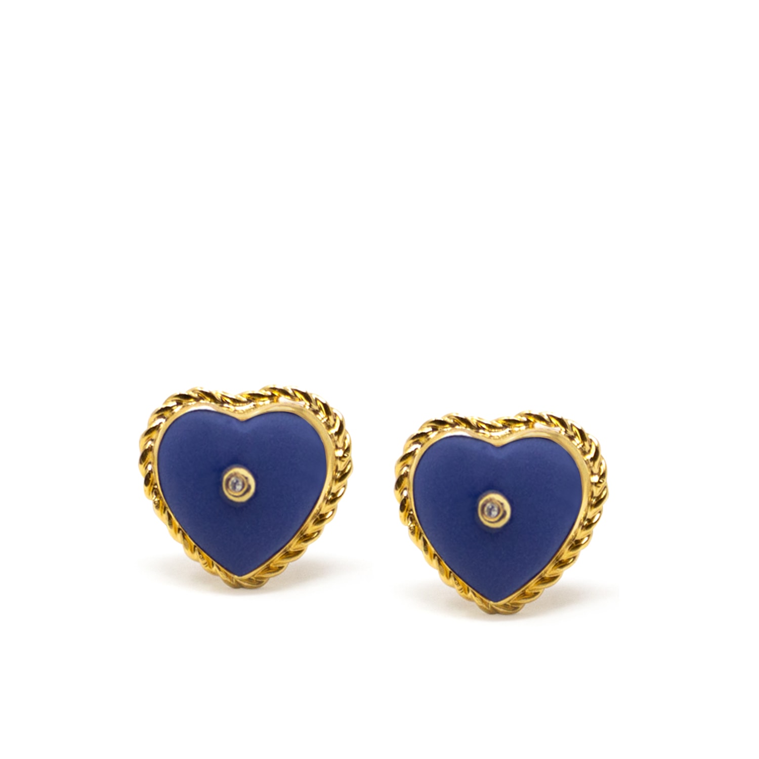 Vintouch Italy Women's Blue / Gold Lovelight Gold-plated Blue Heart Stud Earrings In Multi