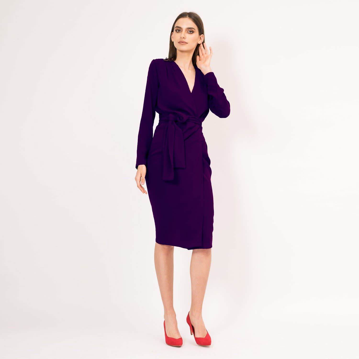 Purple Midi Wrap Dress With Long Sleeves | BLUZAT | Wolf \u0026 Badger