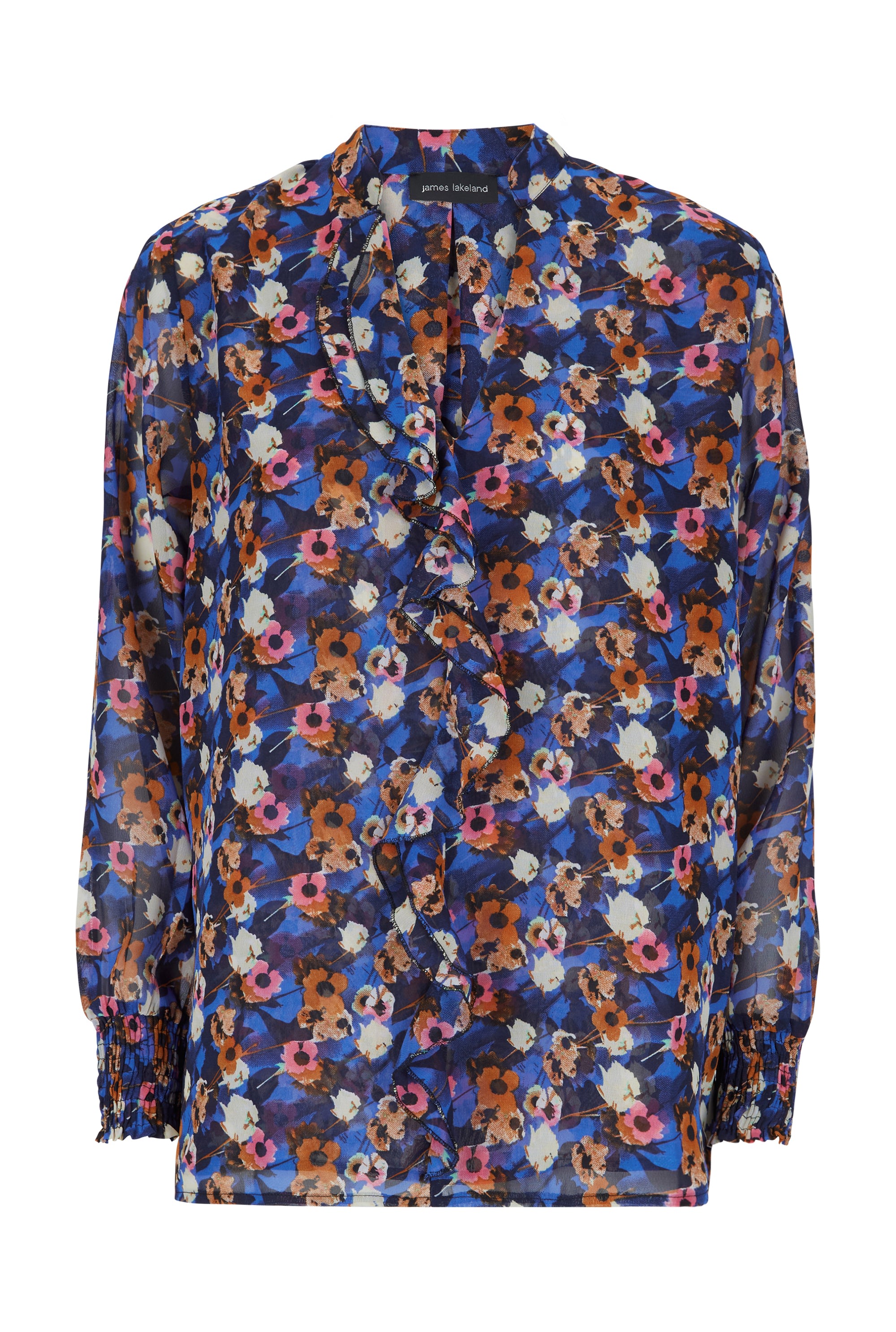 Women’s Blue Chiffon Ruffle Print Blouse - Royal Extra Small James Lakeland