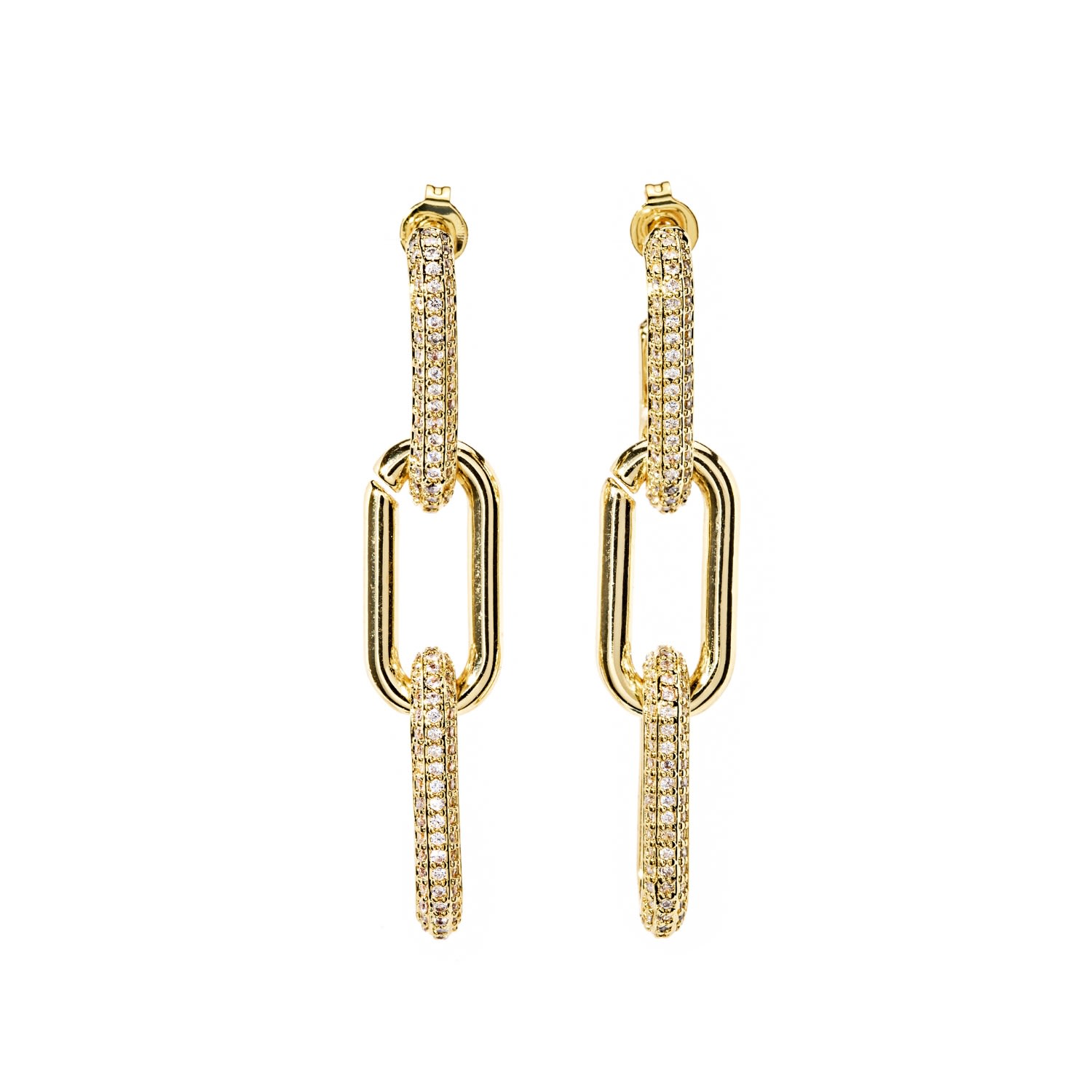 Women’s Gold Filled Pavé Crystal Chain Link Earrings The Essential Jewels