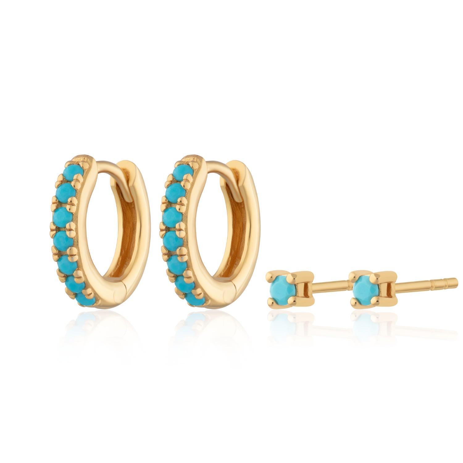 Scream Pretty Women's Gold Turquoise Stone Huggie & Tiny Stud Set Of Earrings In Gold