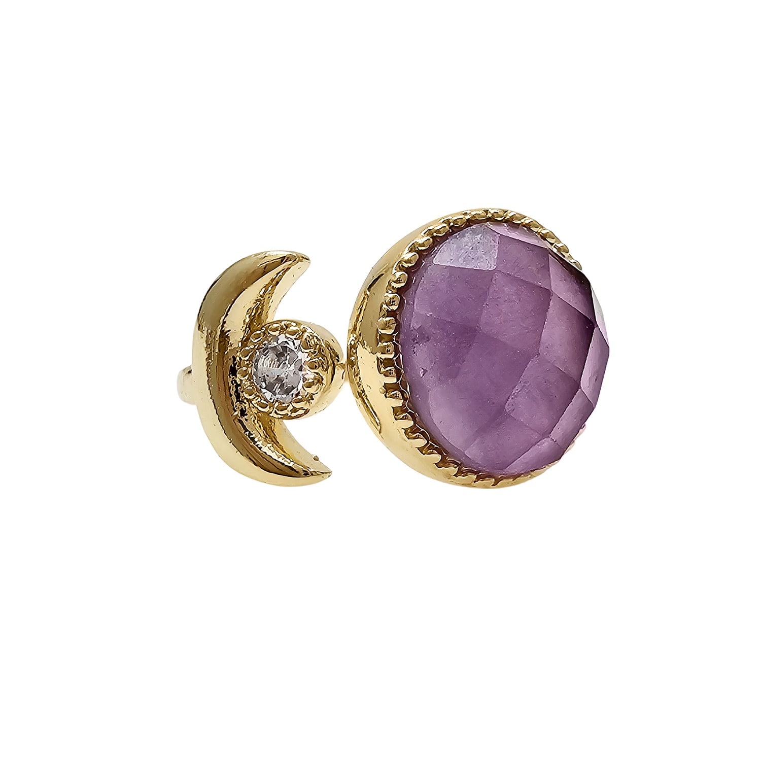 Farra Women's Pink / Purple Amethyst And Zircon Adjustable Open Ring