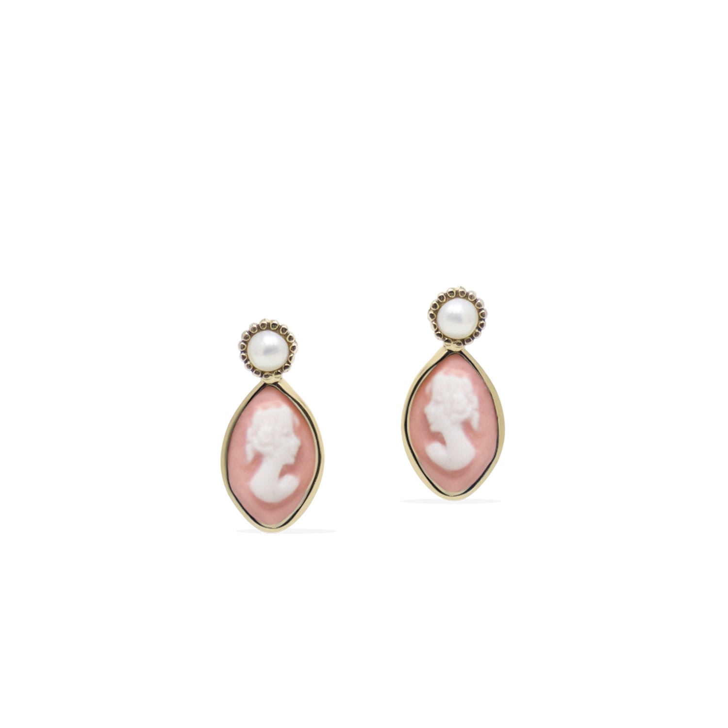 Vintouch Italy Women's Pink / Gold Isabella Gold-plated Pink Cameo Stud Earrings In Multi