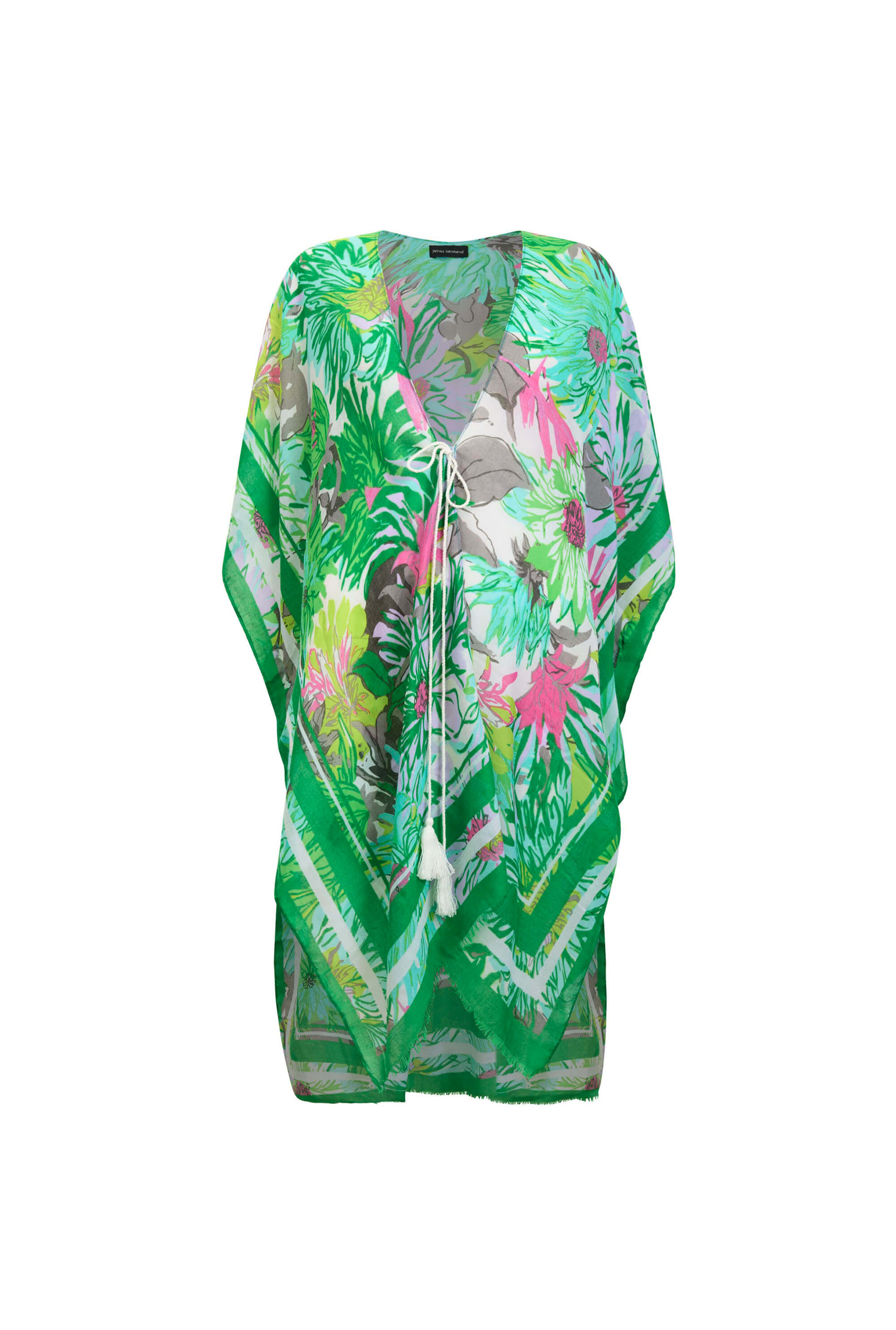 Women’s Green Jungle Strip Trim Kaftan One Size James Lakeland