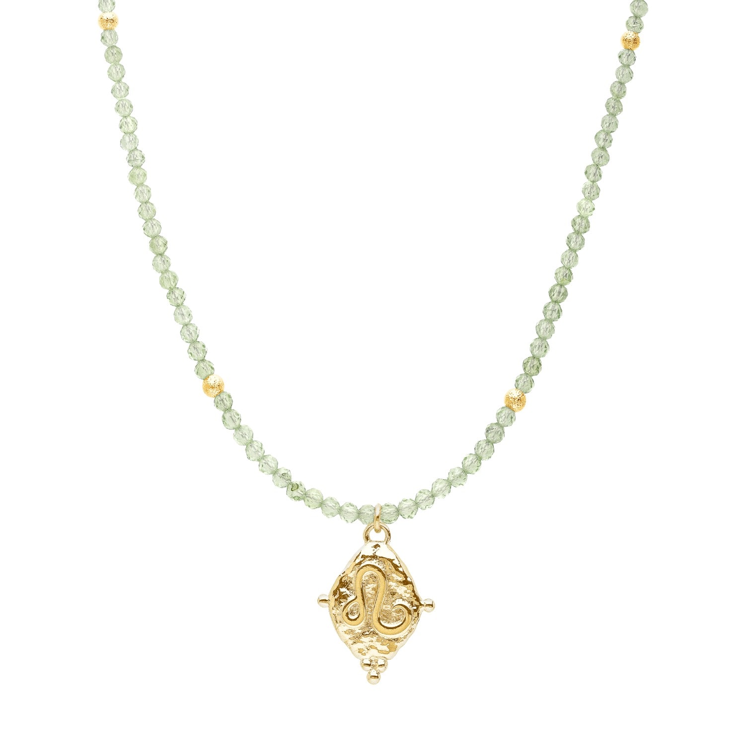 Seven Saints Women's Green / Gold Leo Gemstone Choker Necklace, Peridot, Gold Plated In Gold