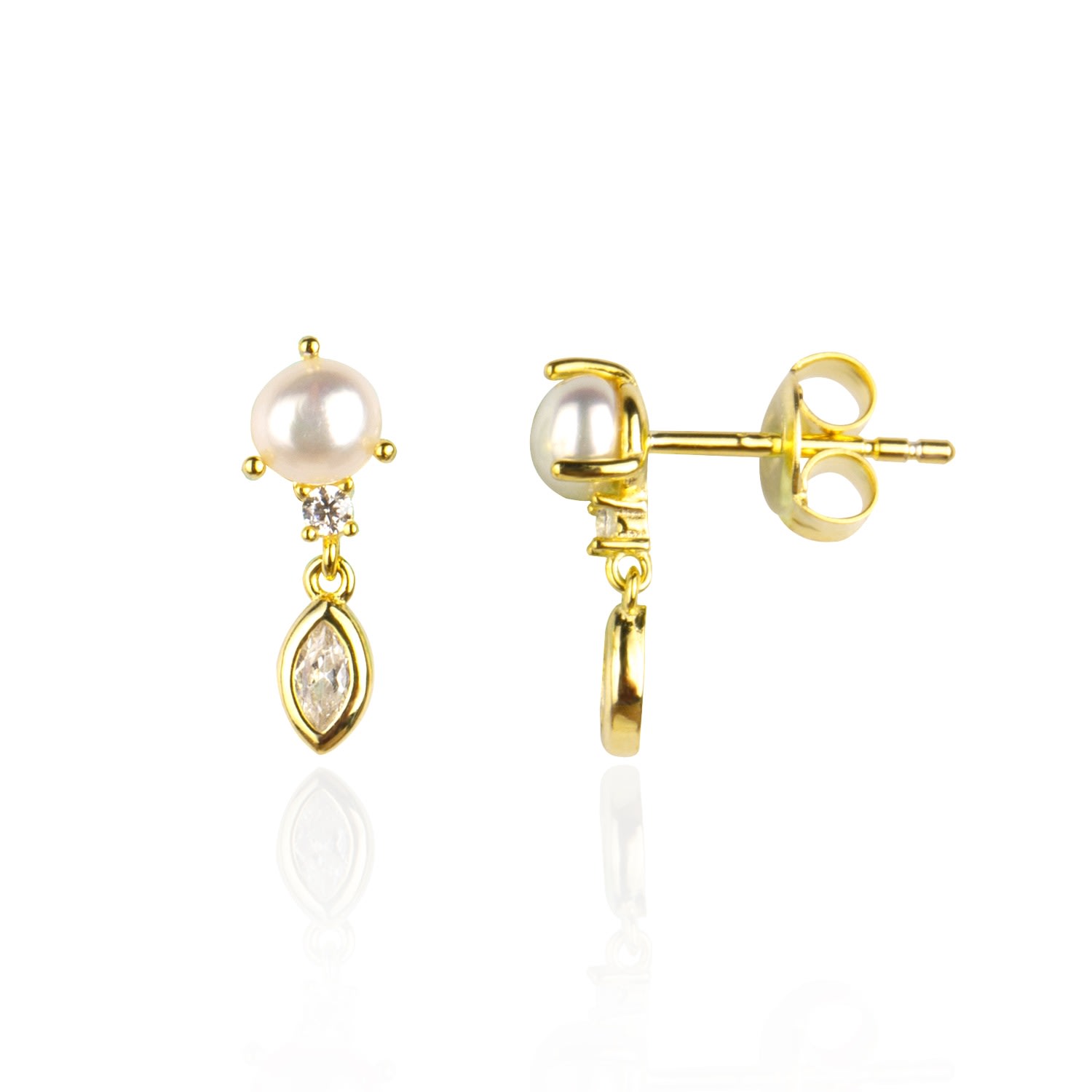 Women’s Mini Pearl Stud Earring -Gold Ep Designs