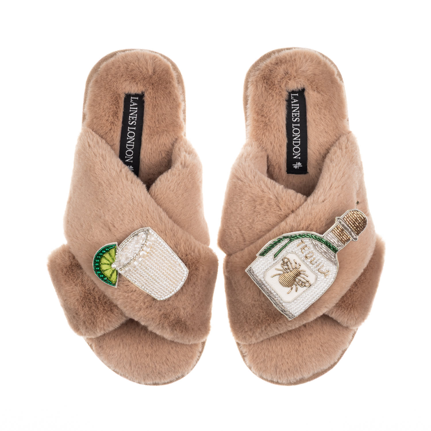 Laines London Women's Brown / Neutrals Classic Laines Slippers With Agave Tequila Brooches - Toffee In Brown