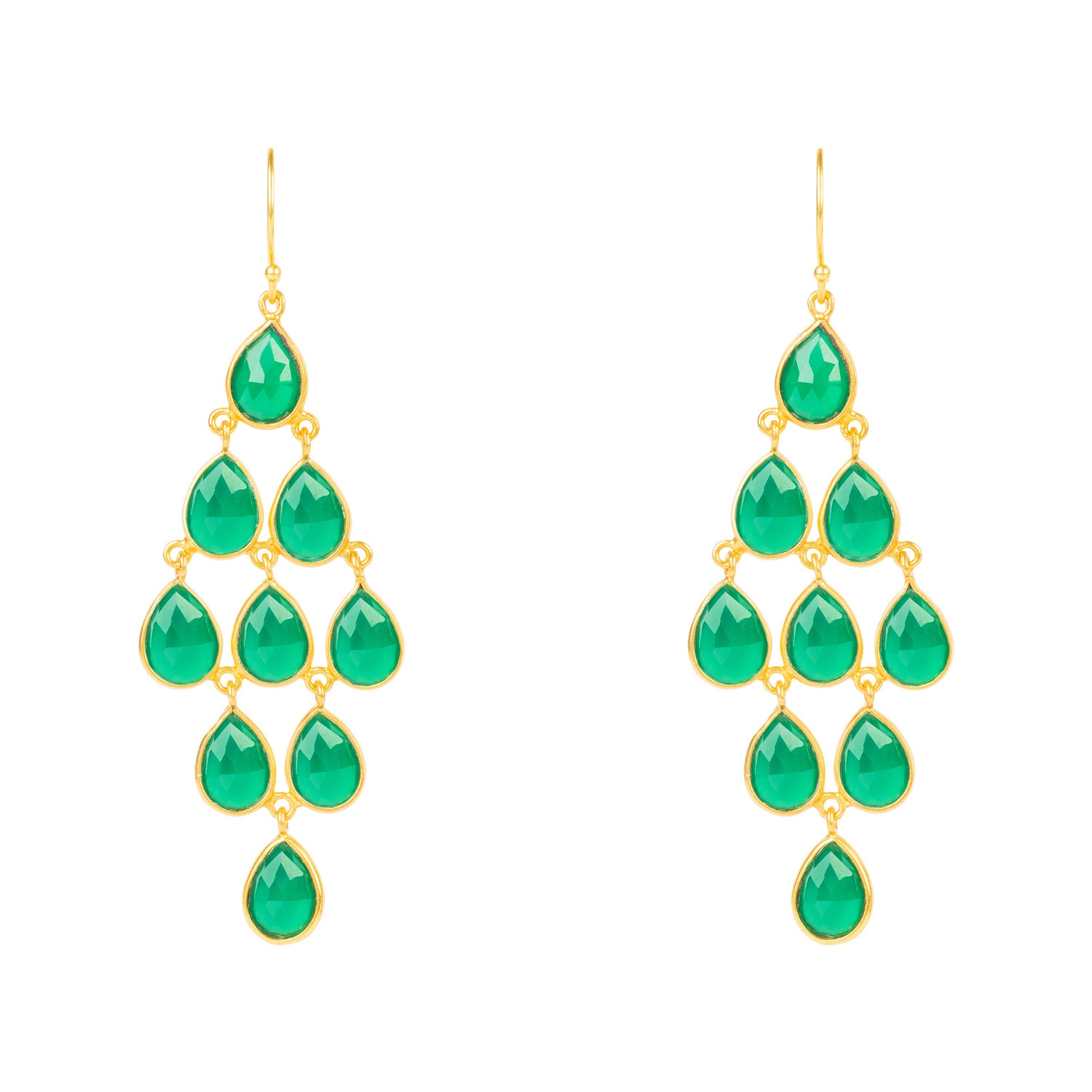 Women’s Green / Gold Erviola Gemstone Cascade Earrings Gold Green Onyx Latelita