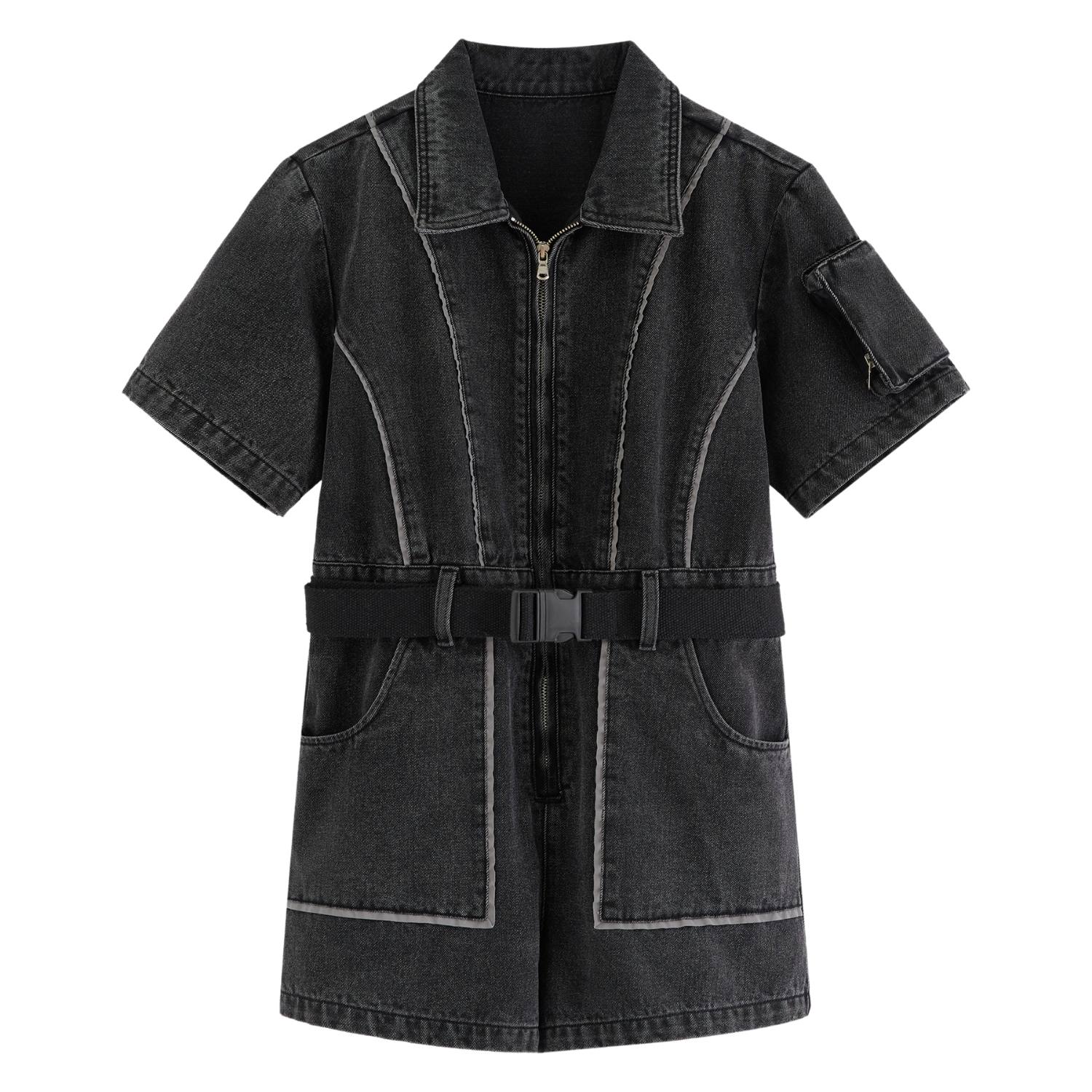 Urbanic Women's Pocket Denim Jumpsuit With Refelctive Binding - Black