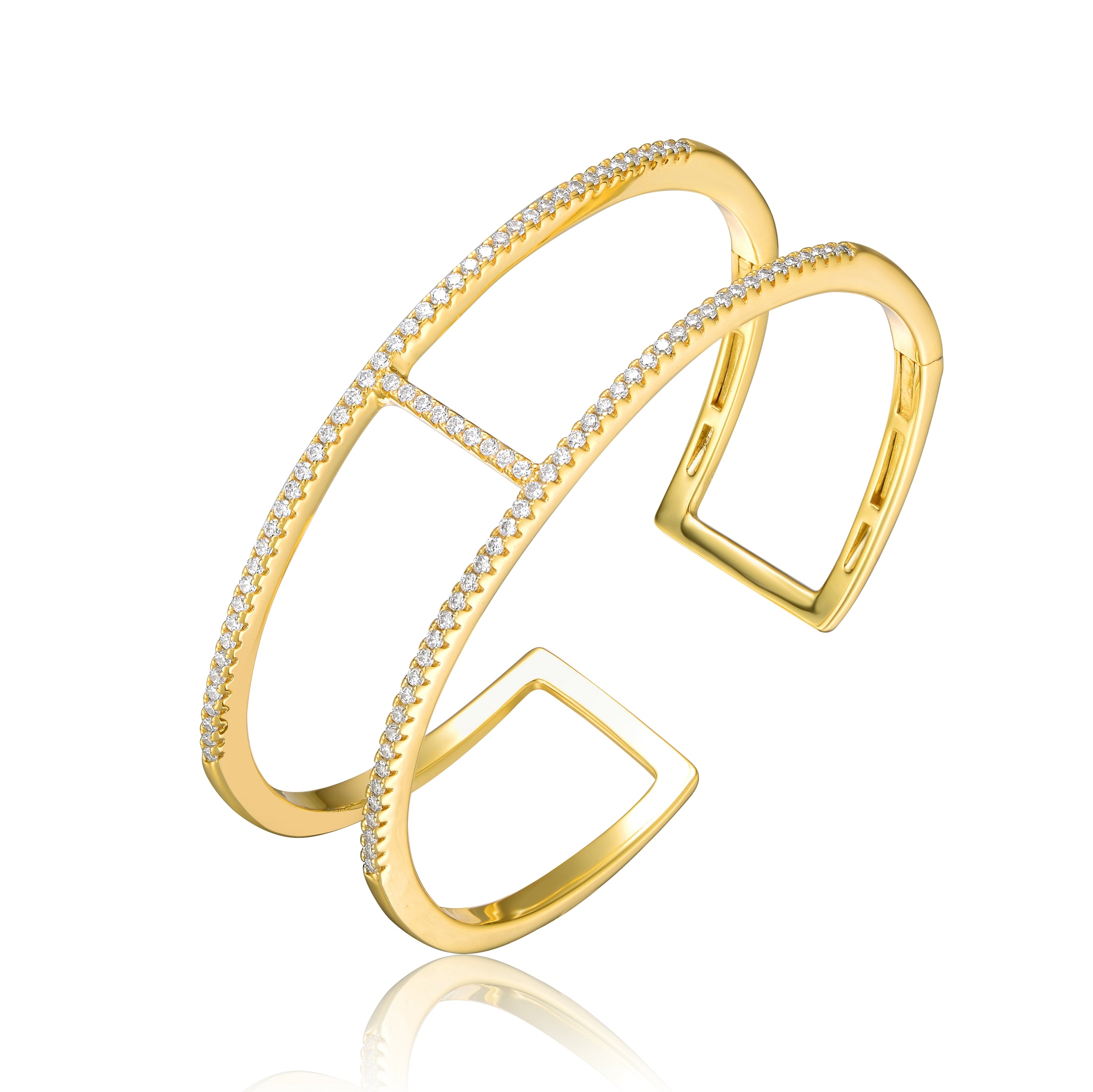 Women’s Gold / White Marguerite Cz Two-Row Cuff Bracelet Genevive Jewelry