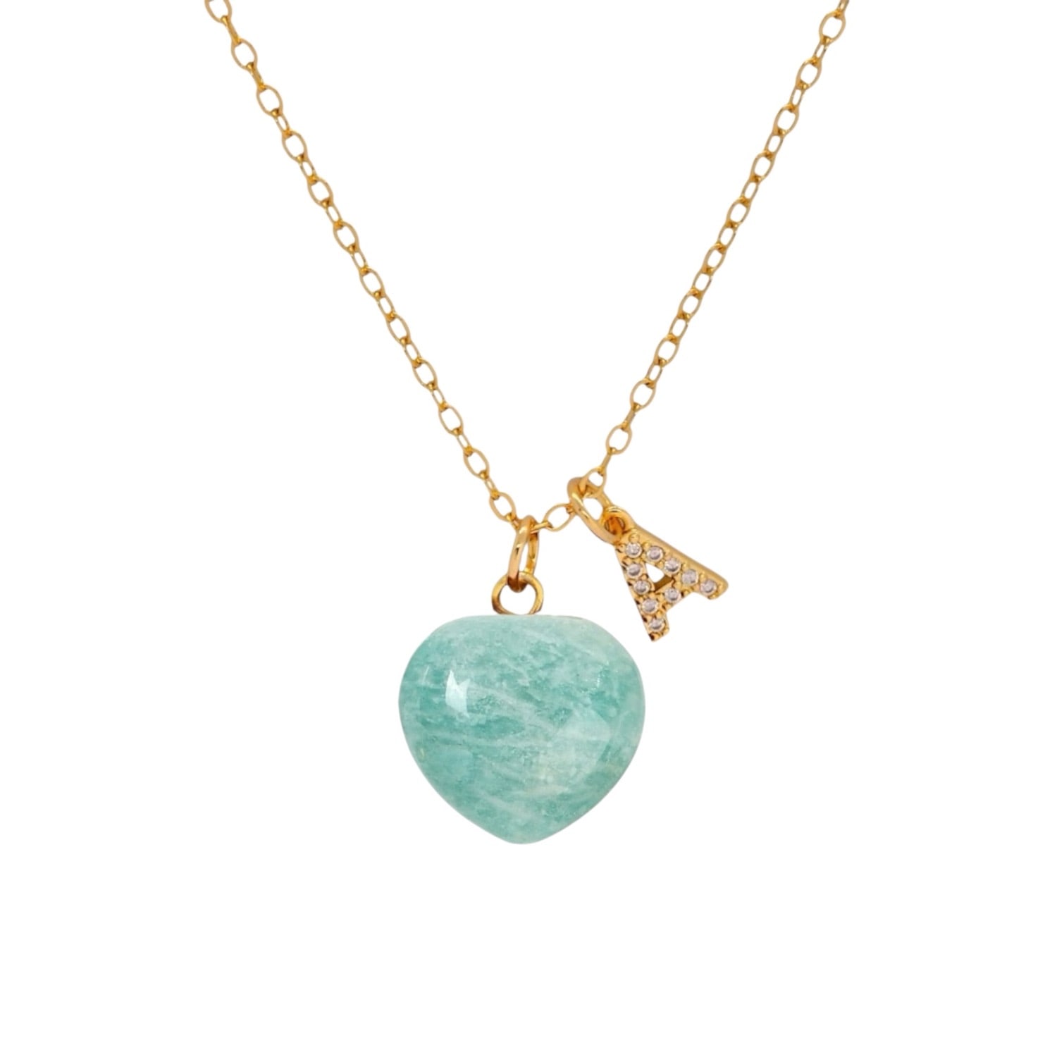 Valerie Chic Women's Gold / Blue Initial Letter Heart Amazonite Necklace In Blue