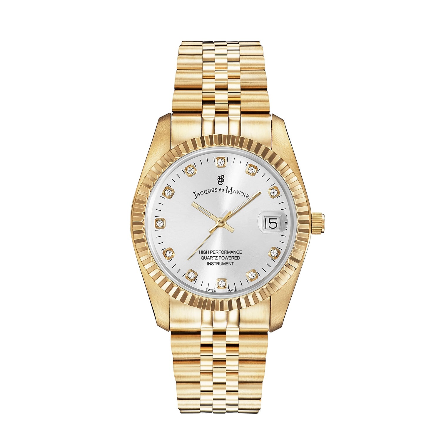 Women's Jacques Du Manoir Swiss Made Inspiration Silver Dial Gold Ip Case And Bracelet Watch With Date