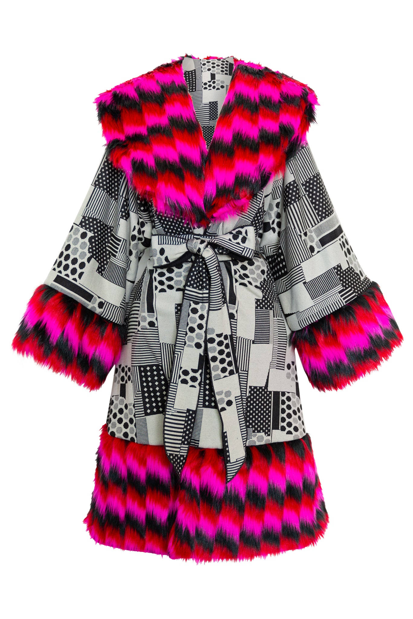 Byvinnik Women's White / Black / Pink Faux Fur Reversible Minkie Coat In Working Title In Multi