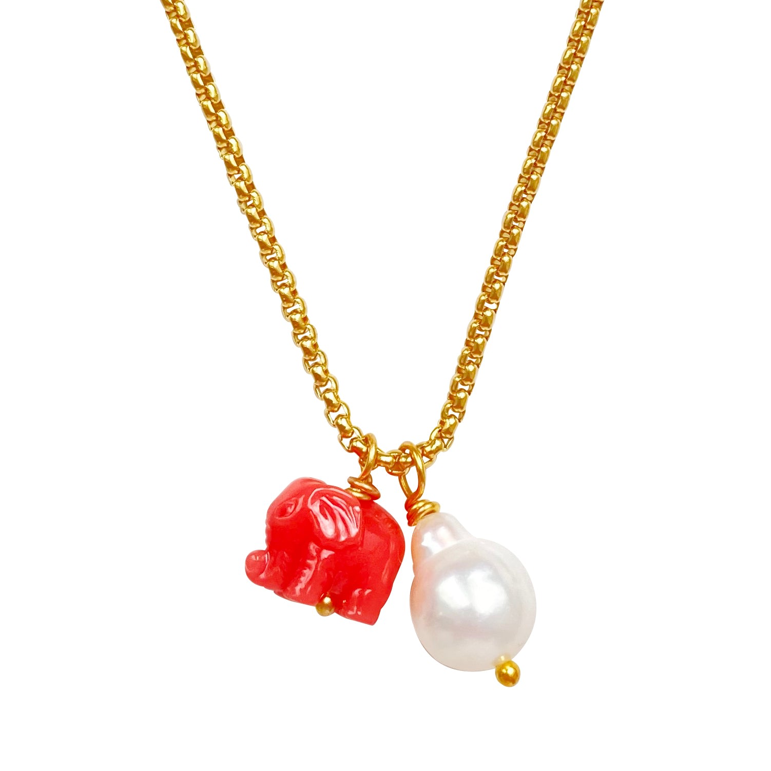 Women’s Red / Gold / White Elephant Pearl Necklace Sintra Smilla Brav