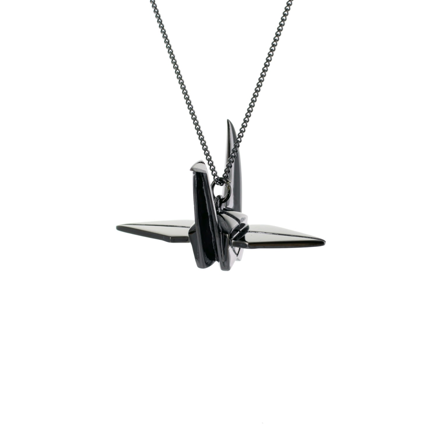 Women’s Black Crane Necklace Gun Metal Origami Jewellery