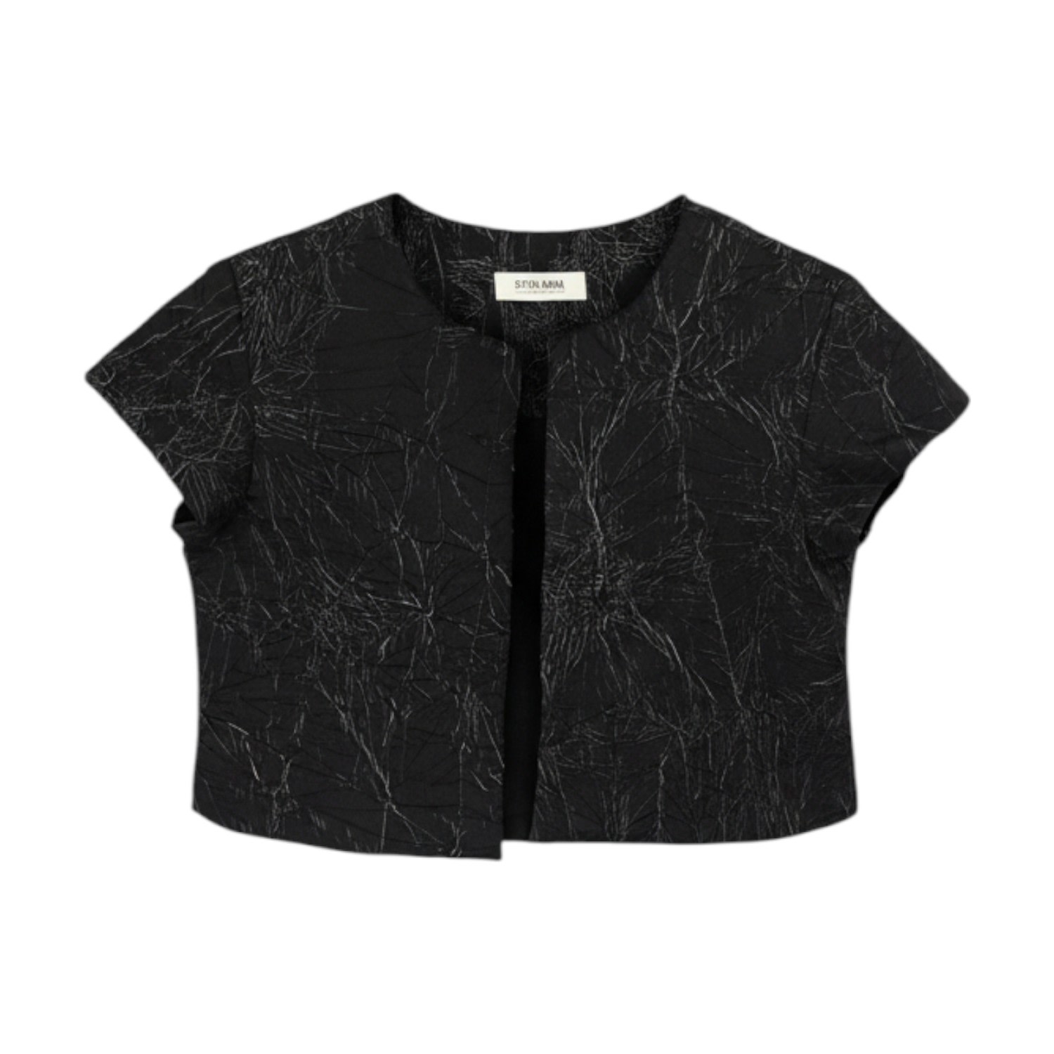 Stovaria Women's Black Elegant Pure Crushed Satin Crop Coat - Bolero Statement Jacket