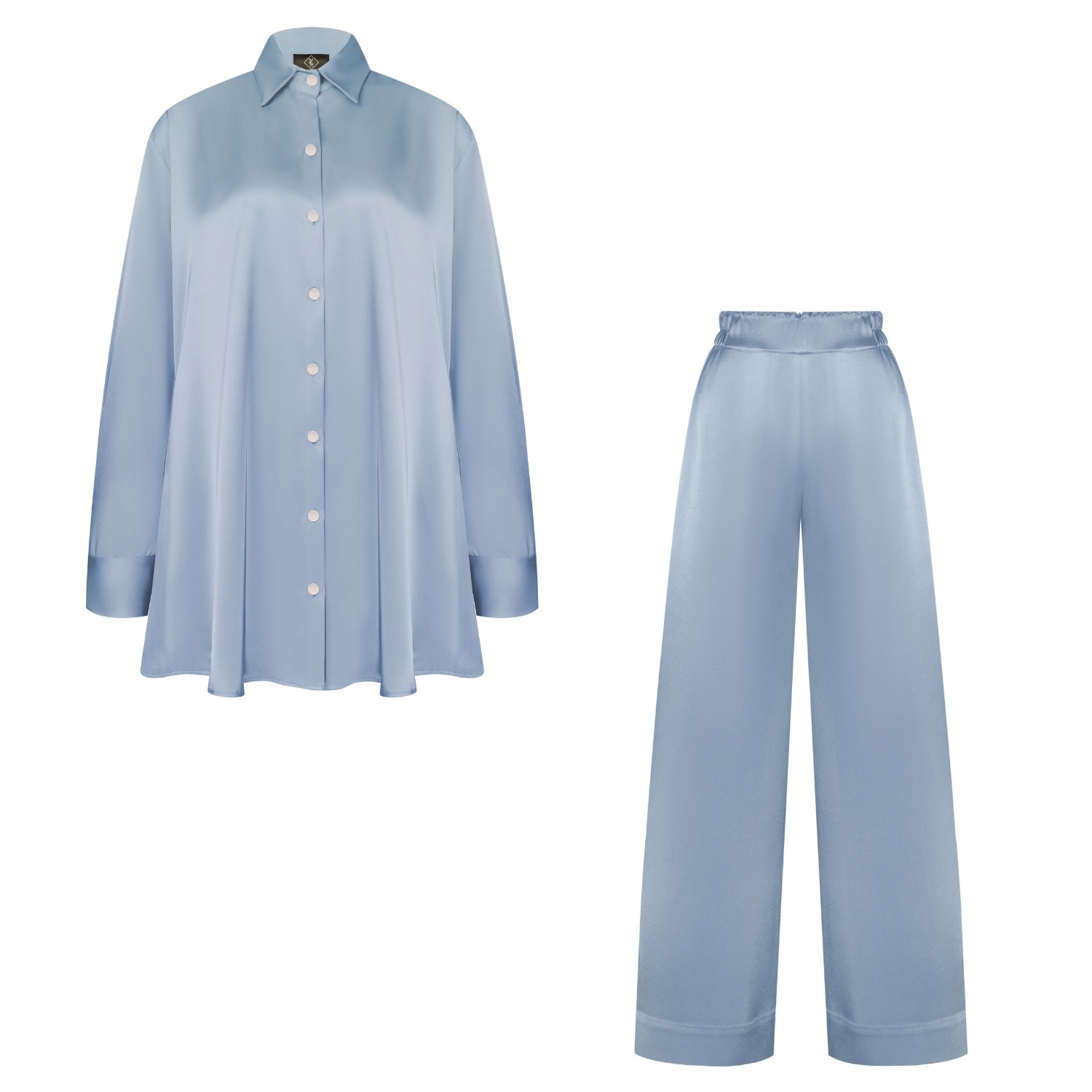 Mykaftan Grey / Neutrals Silk Pants Set In Silver In Grey