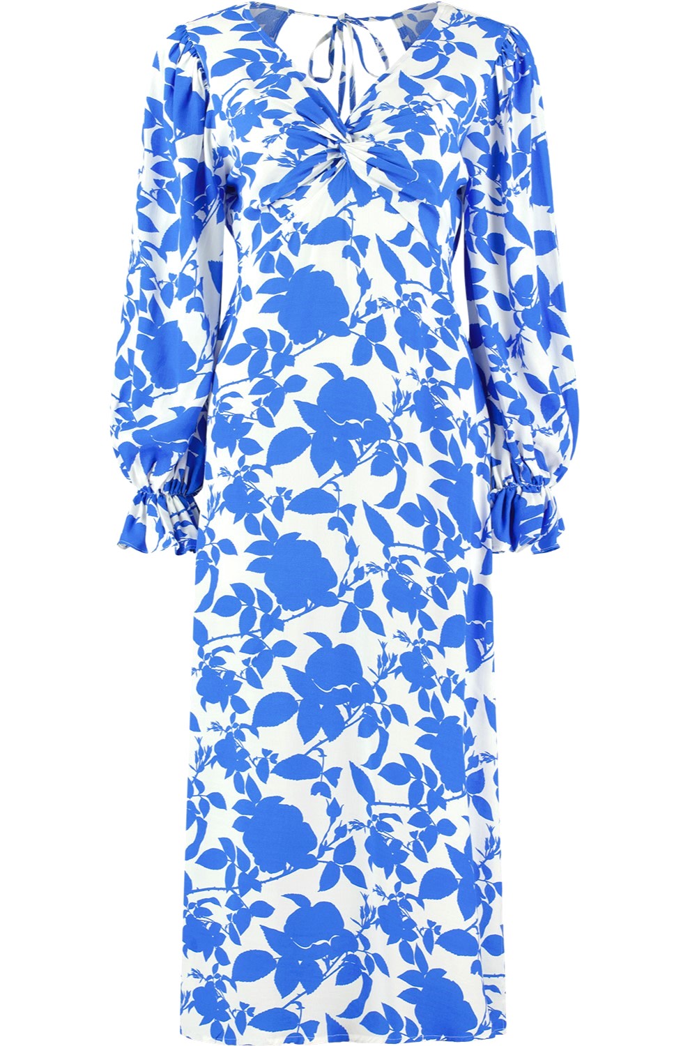 Women’s Blue / White The Maeve V Neck Long Sleeve Midi Dress In Blue Floral Xxs Lavaand