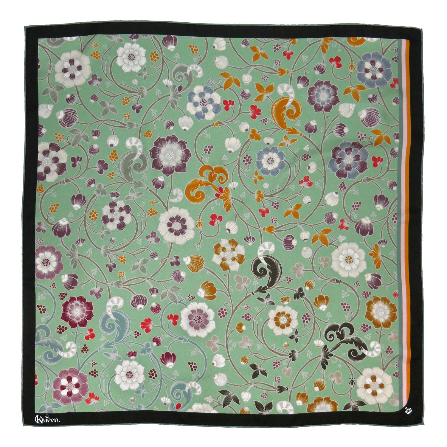 Women’s Green Silk Scarf - Forgotten Flowers - Mint Kueen