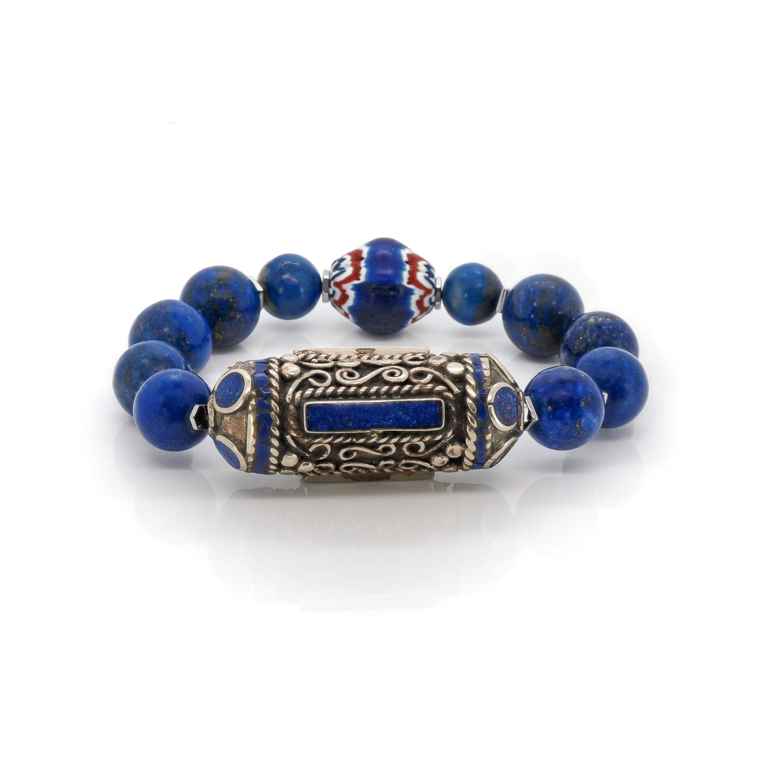 Women’s Blue / Silver Lapis Lazuli Stone Vintage Silver Nepal Chunky Beaded Bracelet - Blue Ebru Jewelry