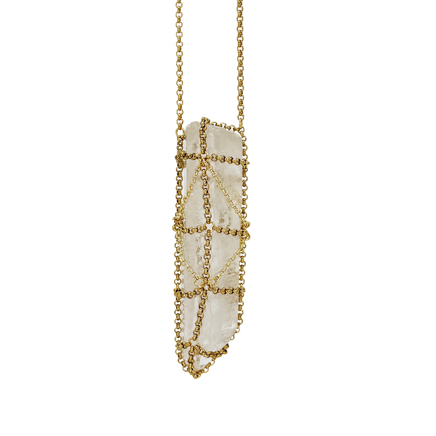 Mhart Women's Caged Quartz Gold Spike Necklace