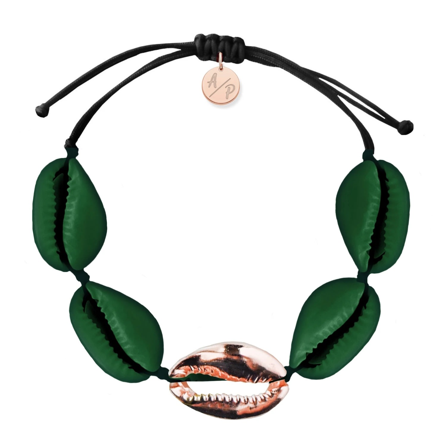 Adriana Pappas Designs Women's Sleek Shells Bracelet Matte Green - Rose Gold In Green