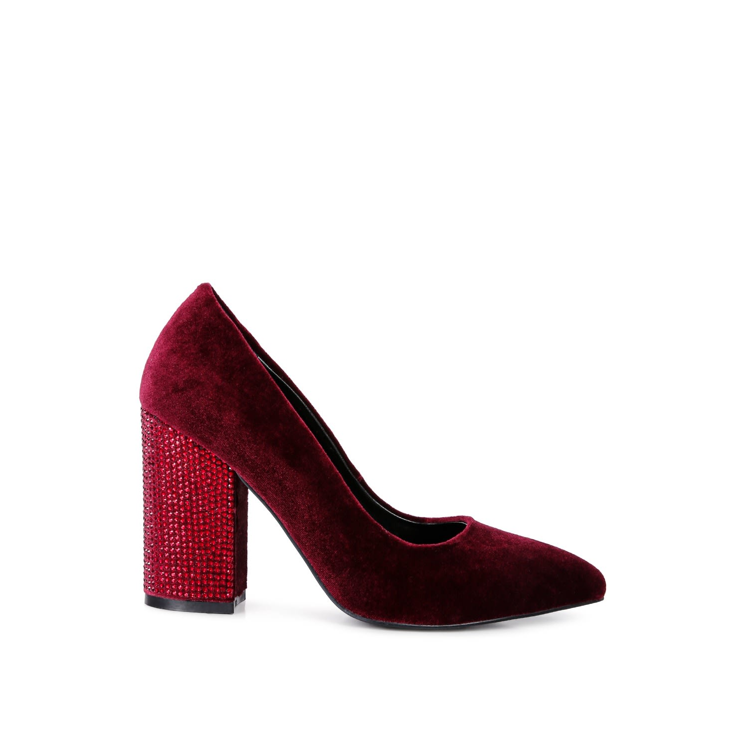 Women’s Red Cyber Girl Burgundy Diamante Block Heeled Pumps 3 Uk Rag & Co.