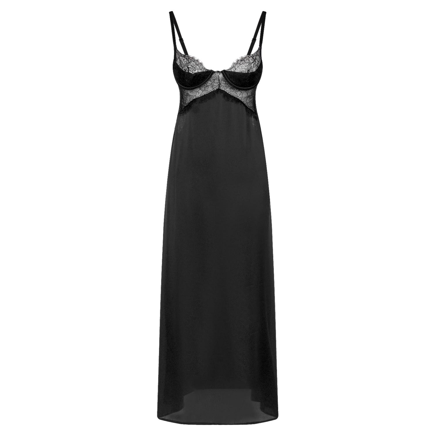 X Intima Women's Black Long Luxury Satin Nightdress With Lace