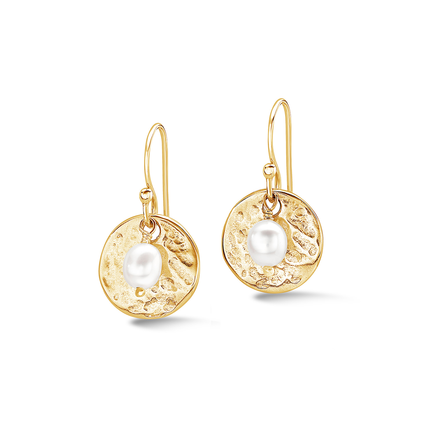 Dower & Hall Women's Hammered Disc & White Freshwater Pearl Nomad Earrings In Gold Vermeil In Gold