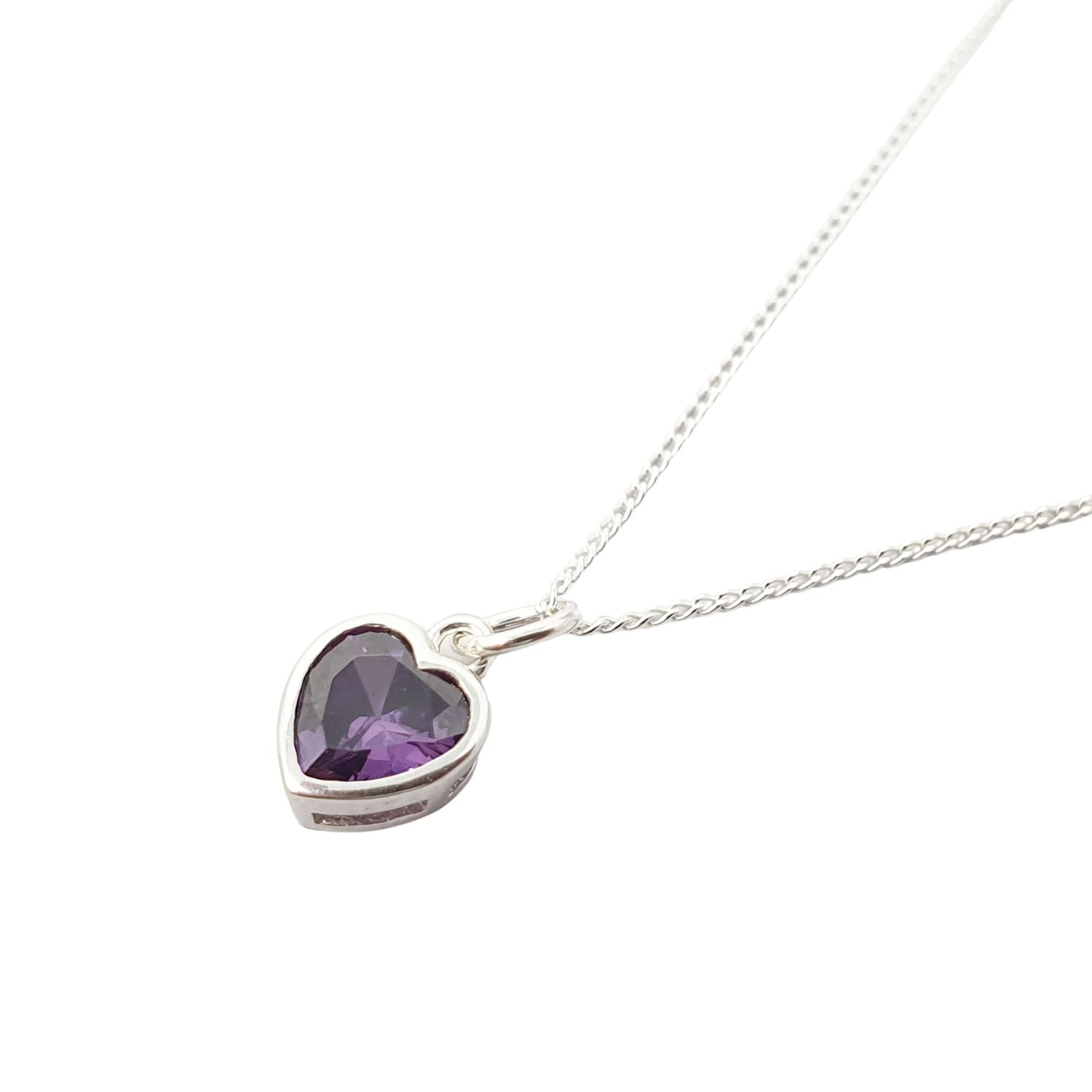 Harfi Women's Mini Heart Silver Amethyst February Birthstone Necklace In Silver