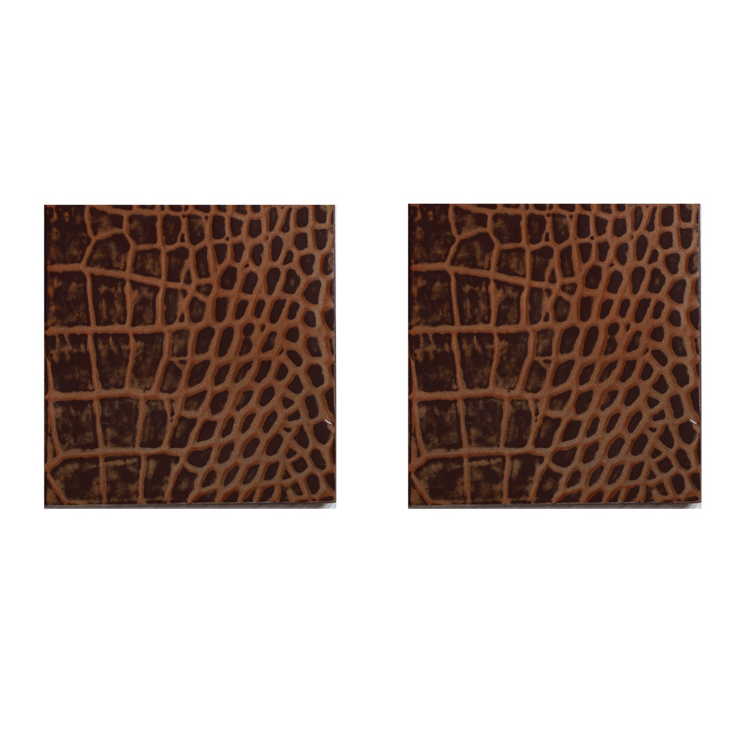 Brown Set Of Two Coasters - Faux Vintage Croc Posh Trading Company