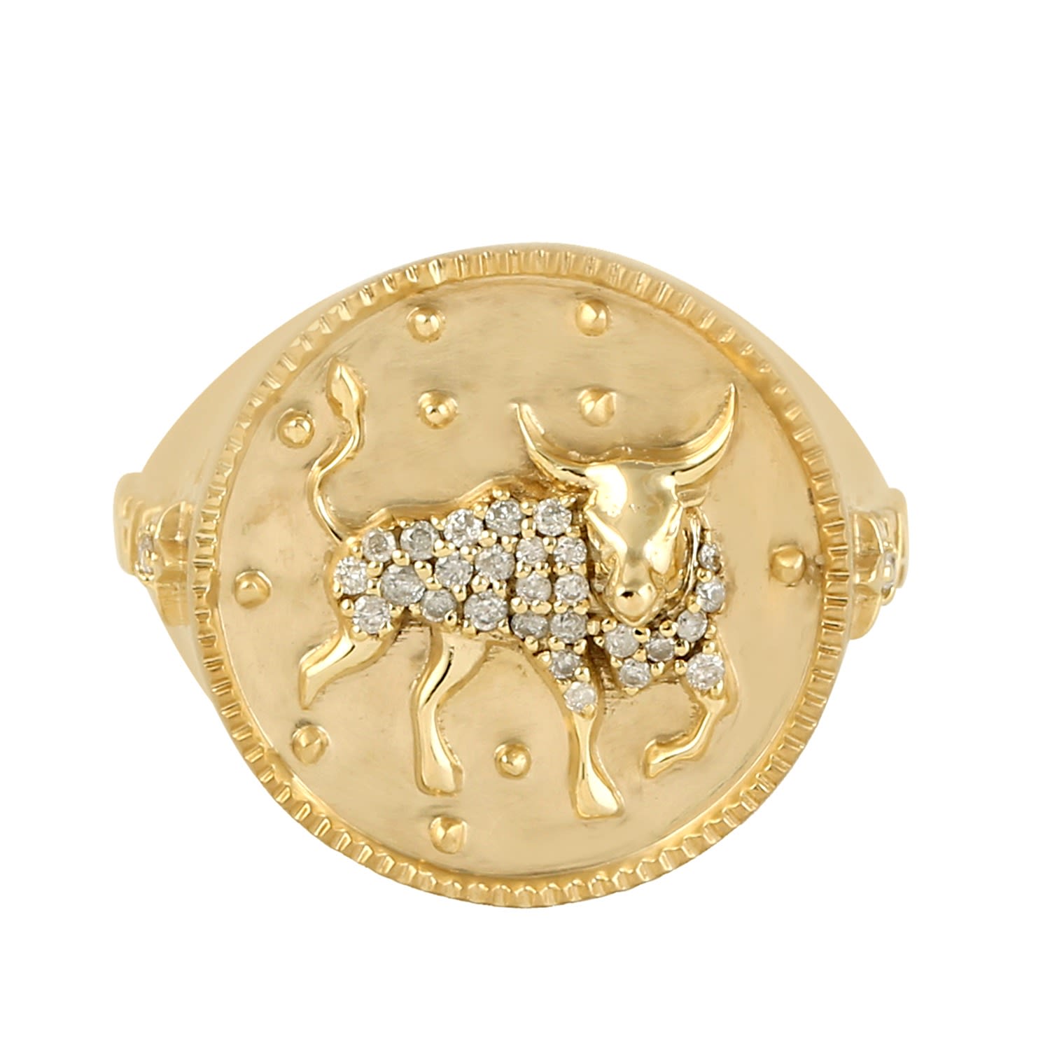 Artisan Women's Gold / White 14k Gold Taurus Zodiac Signet Ring With Natural Diamonds In Gold