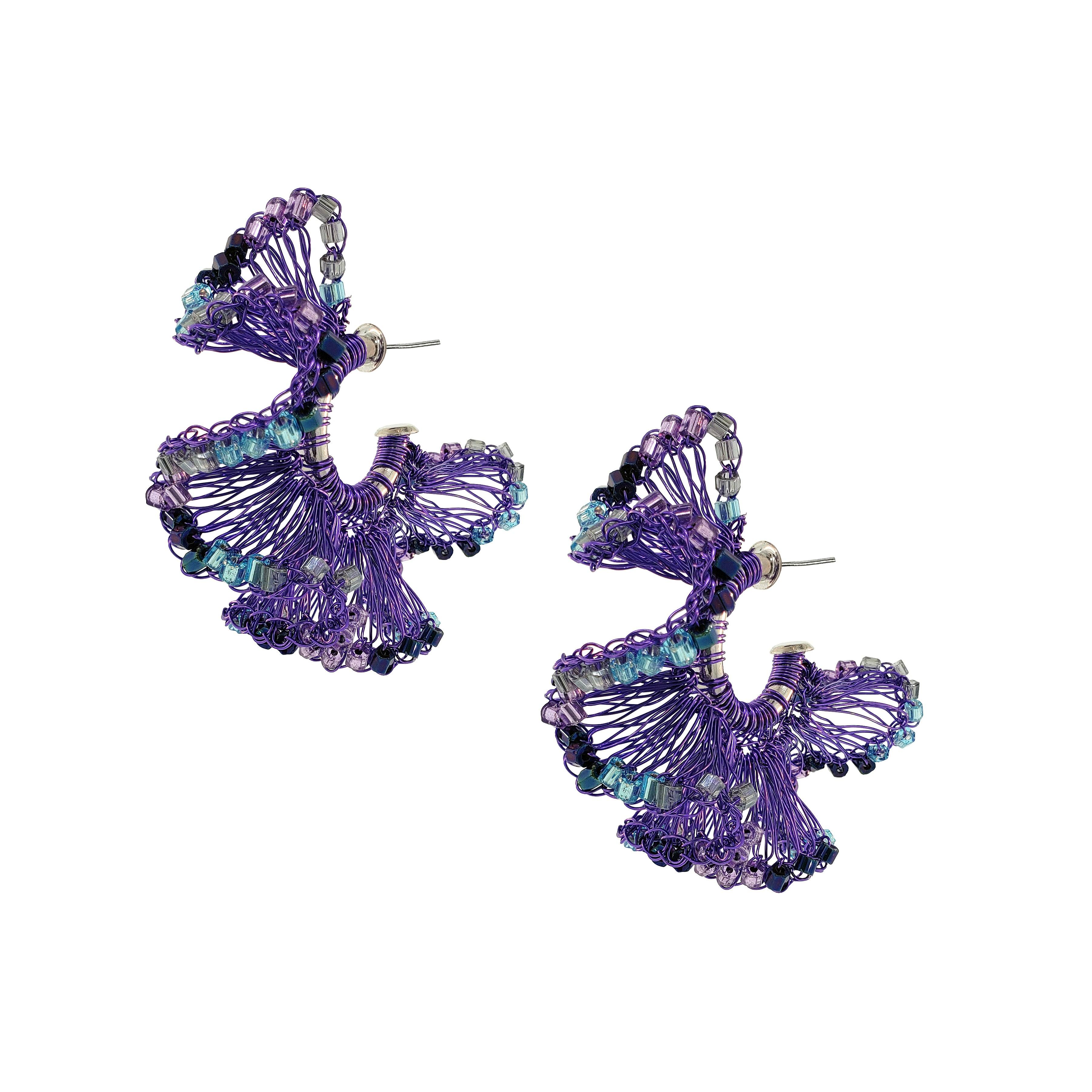 Lavish By Tricia Milaneze Women's Blue / Pink / Purple Neon Purple Mix Rio Hoops Handmade Crochet Earrings