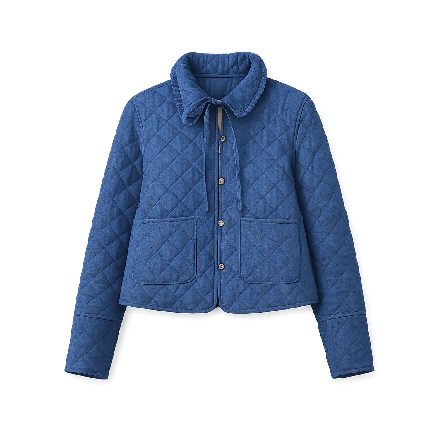 Women's Yumi Blue Chambray Quilted Jacket With Cherry Lining | M