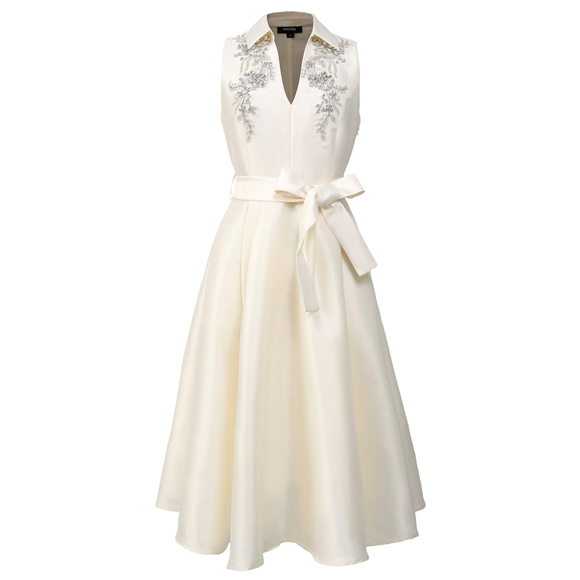 Smart And Joy Women's White Fit-and-flare Taffeta Beaded Cocktail Dress - Cream In White