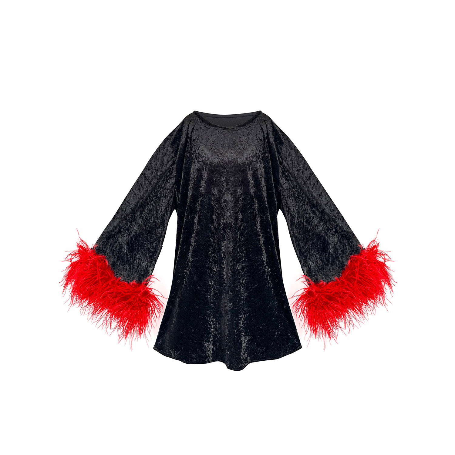 Toma Women's Black / Red Jess Mini Little Black Velvet Dress Red Feathers In Black