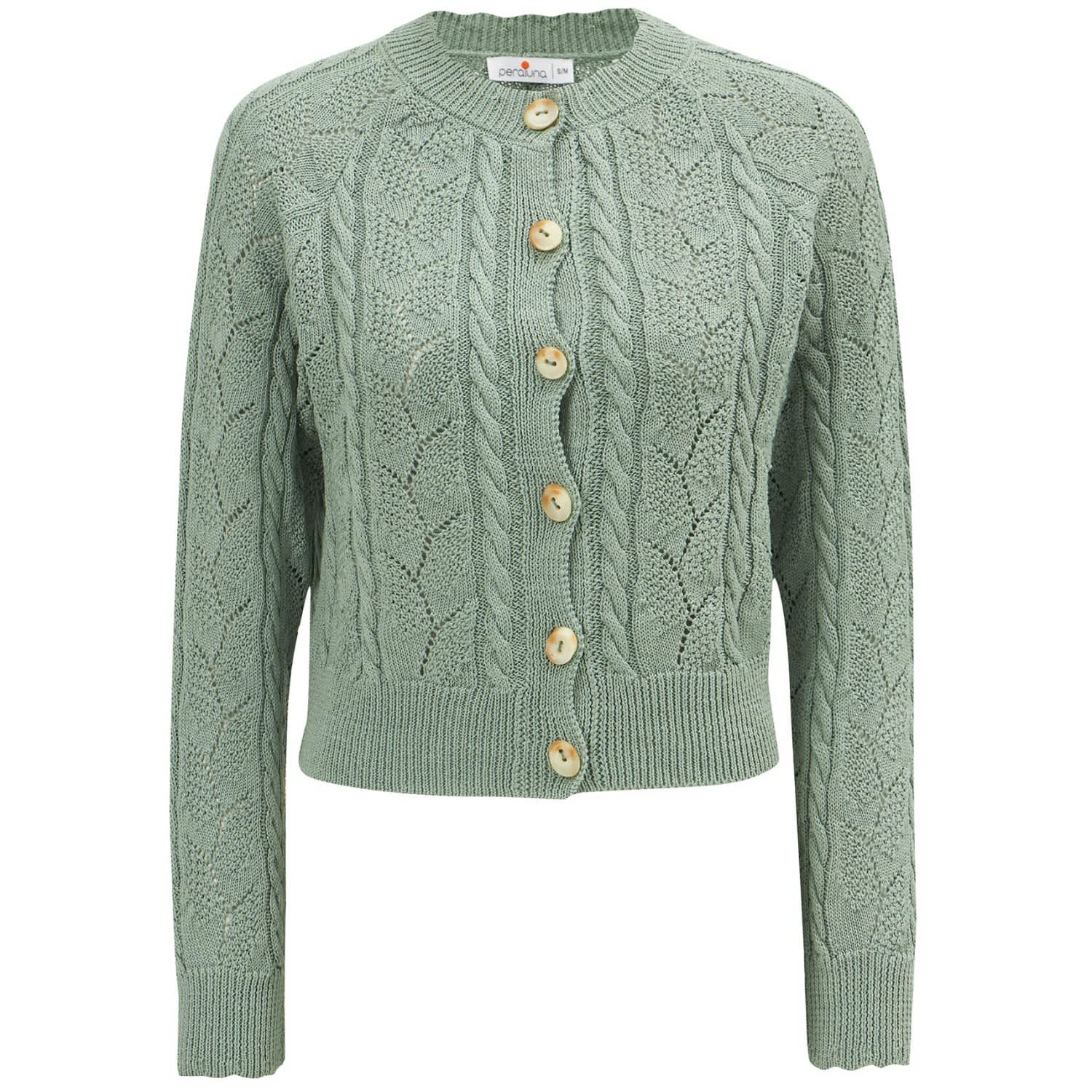 Ella Cable Knit Openwork Cropped Cardigan - Nile Green | Peraluna