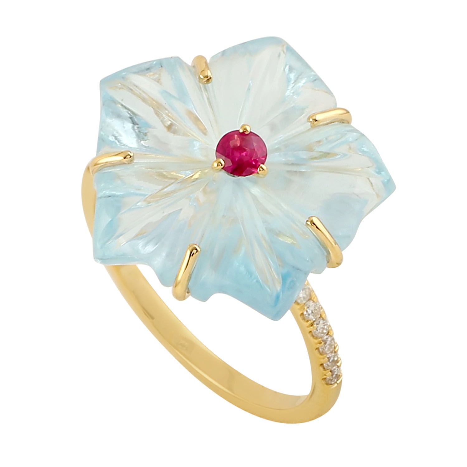 Women’s Pink / Purple / Gold Flower Shape Ring Ruby Yellow Gold Diamond Mix Stone Jewelry Artisan