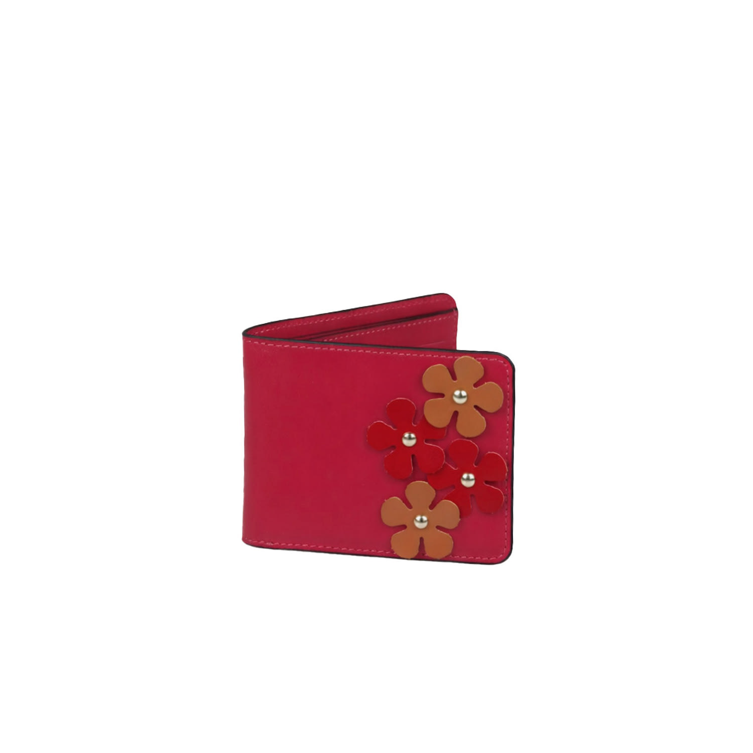 Women's Pink / Red / Brown Red, Tobacco Brown & Pink Flower Wallet | F3Rog by Rana