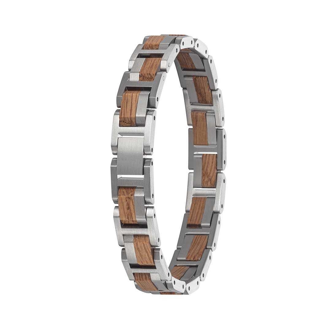 Grey / Brown Element Bracelet Men Barrique & Silver Waidzeit