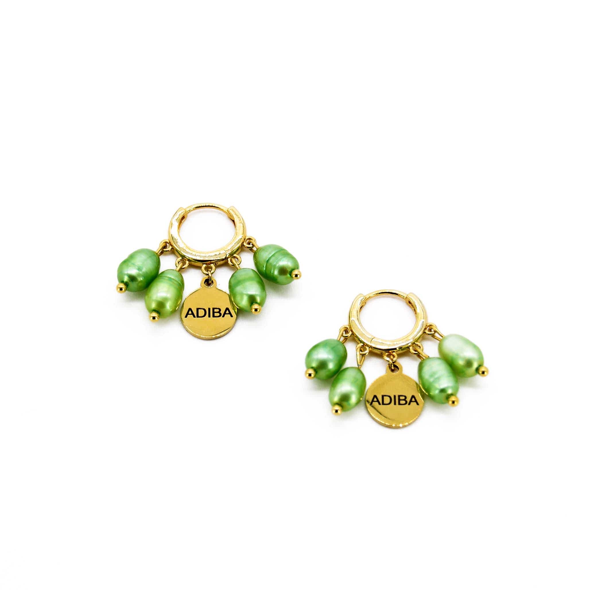 Women’s Gold / Green Ming Green Pearl Hoop Handmade Earrings Adiba