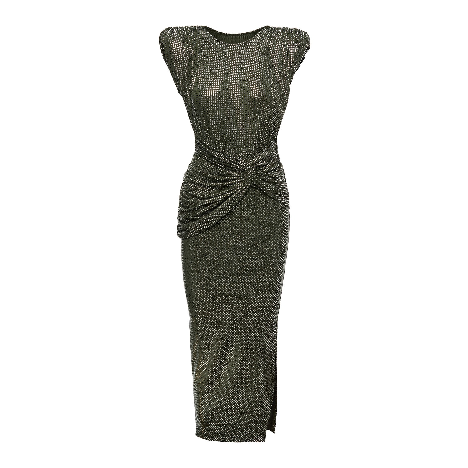 Bluzat Women's Green Khaki Midi Dress With Silver Print In Green