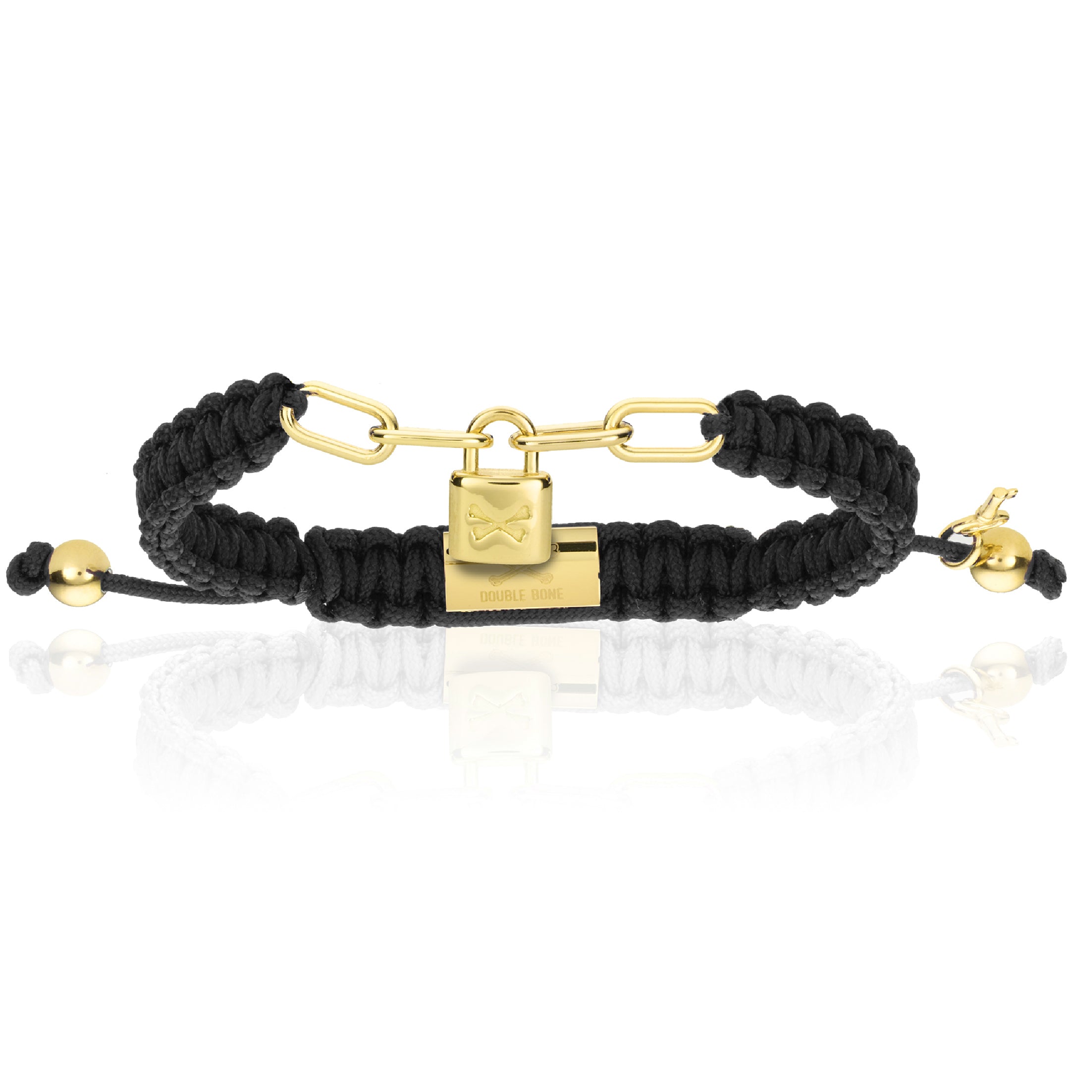 Men’s Yellow Gold Lock With Black Polyester Bracelet Unisex Double Bone Bracelets