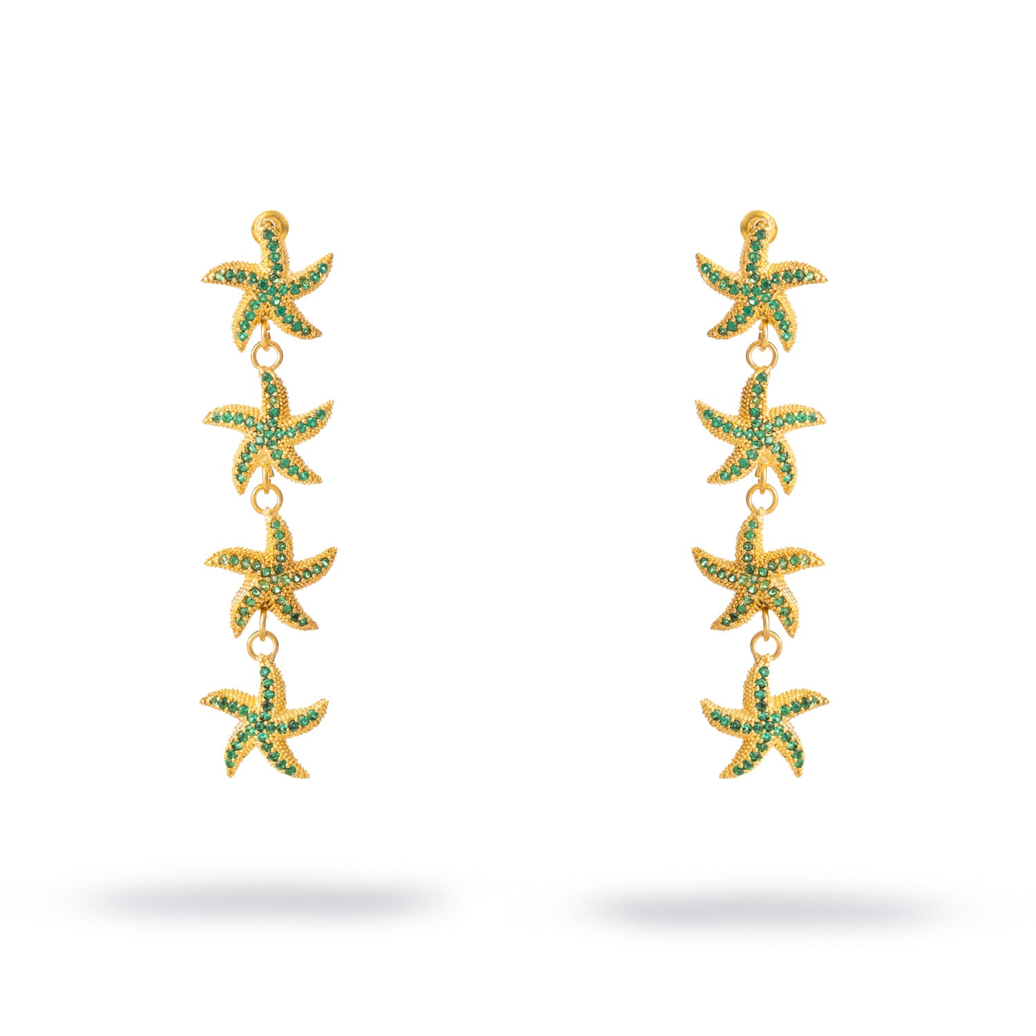 Ebru Jewelry Women's Gold / Green Emerald Starfish Cascade Gold Dangle Earrings - Green In Gold