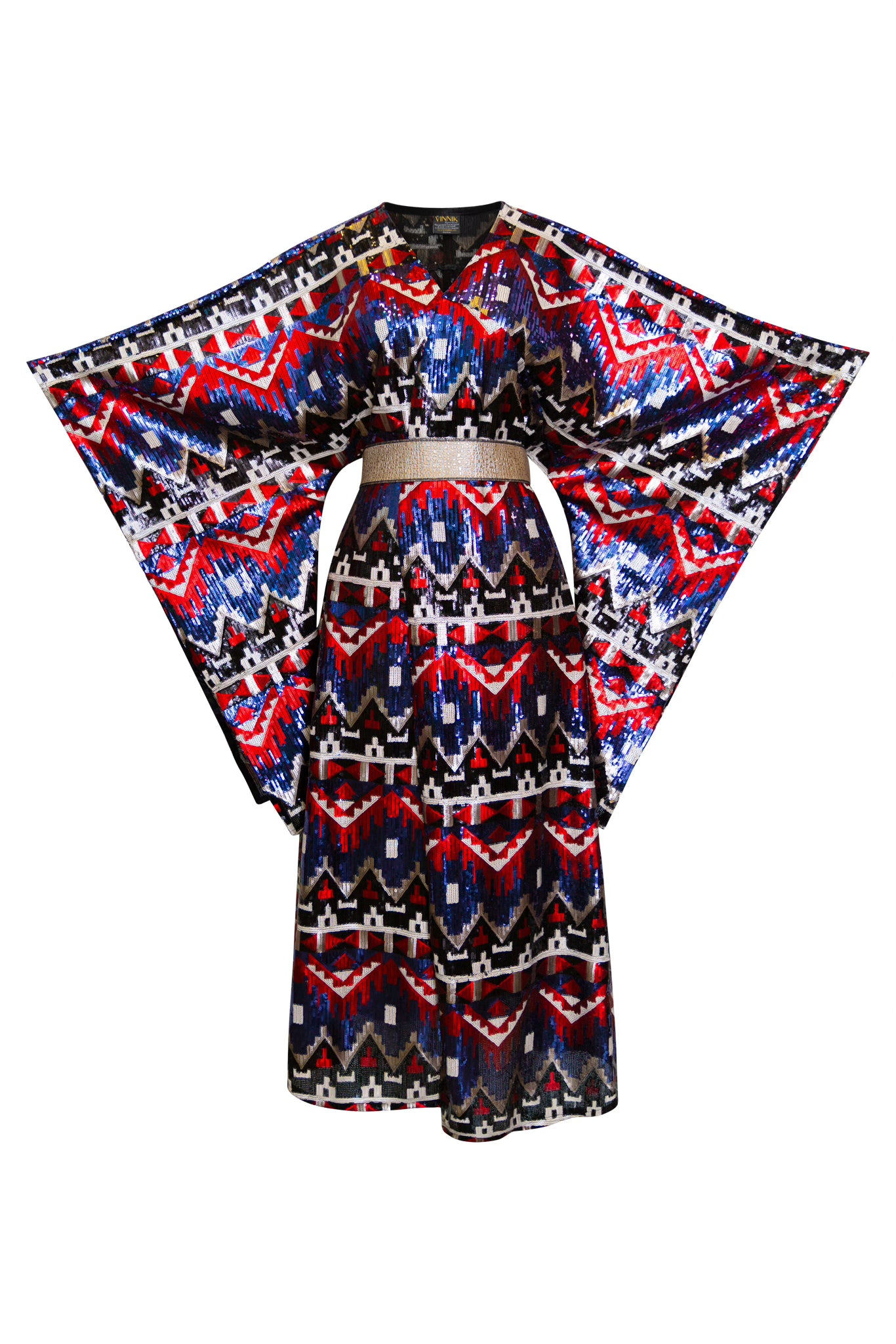 Byvinnik Women's Blue / White / Red Bohémienne Sequin Kimono Robe In Fantasy