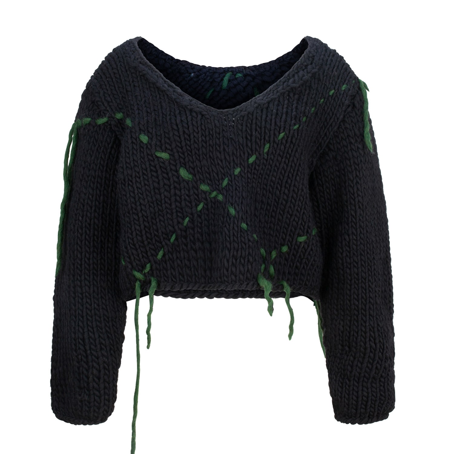 Women’s Black Knit Jumper With Green Tacking Stitch Small Gunda Hafner Ltd