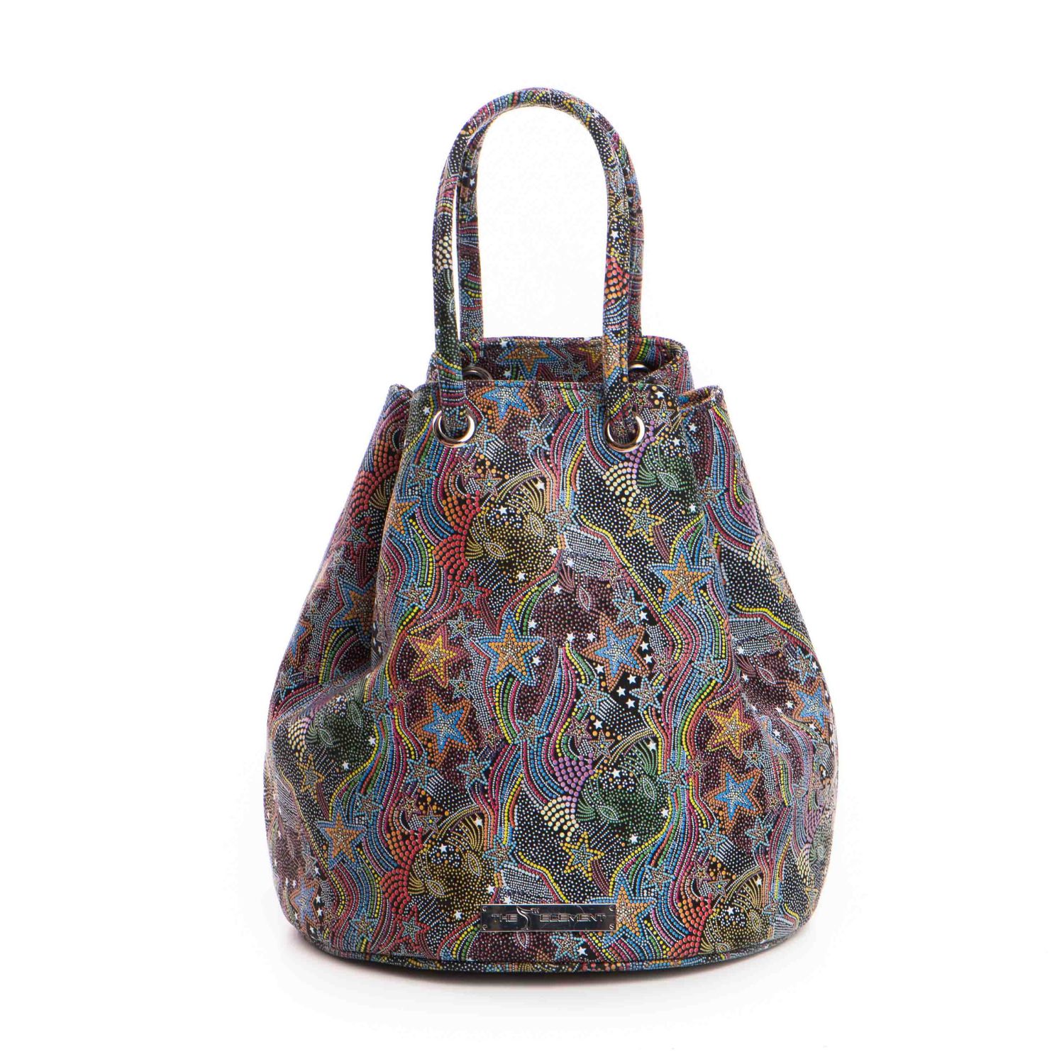 The 5th Element Women's Multicolour Printed Leather Nayra Mini Bucket Bag In Black